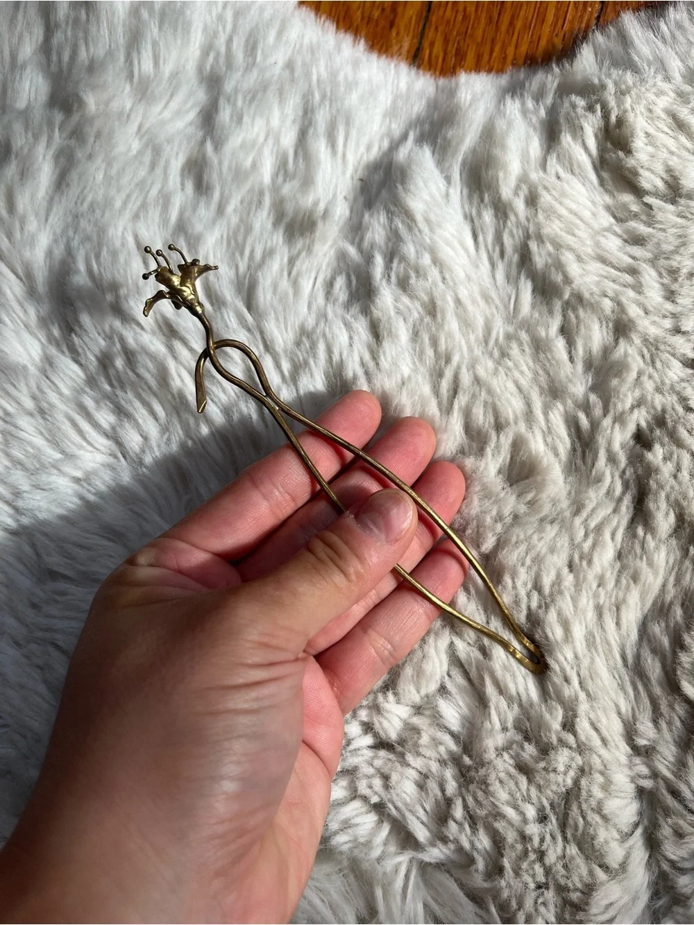 Brass spider lily hair pin